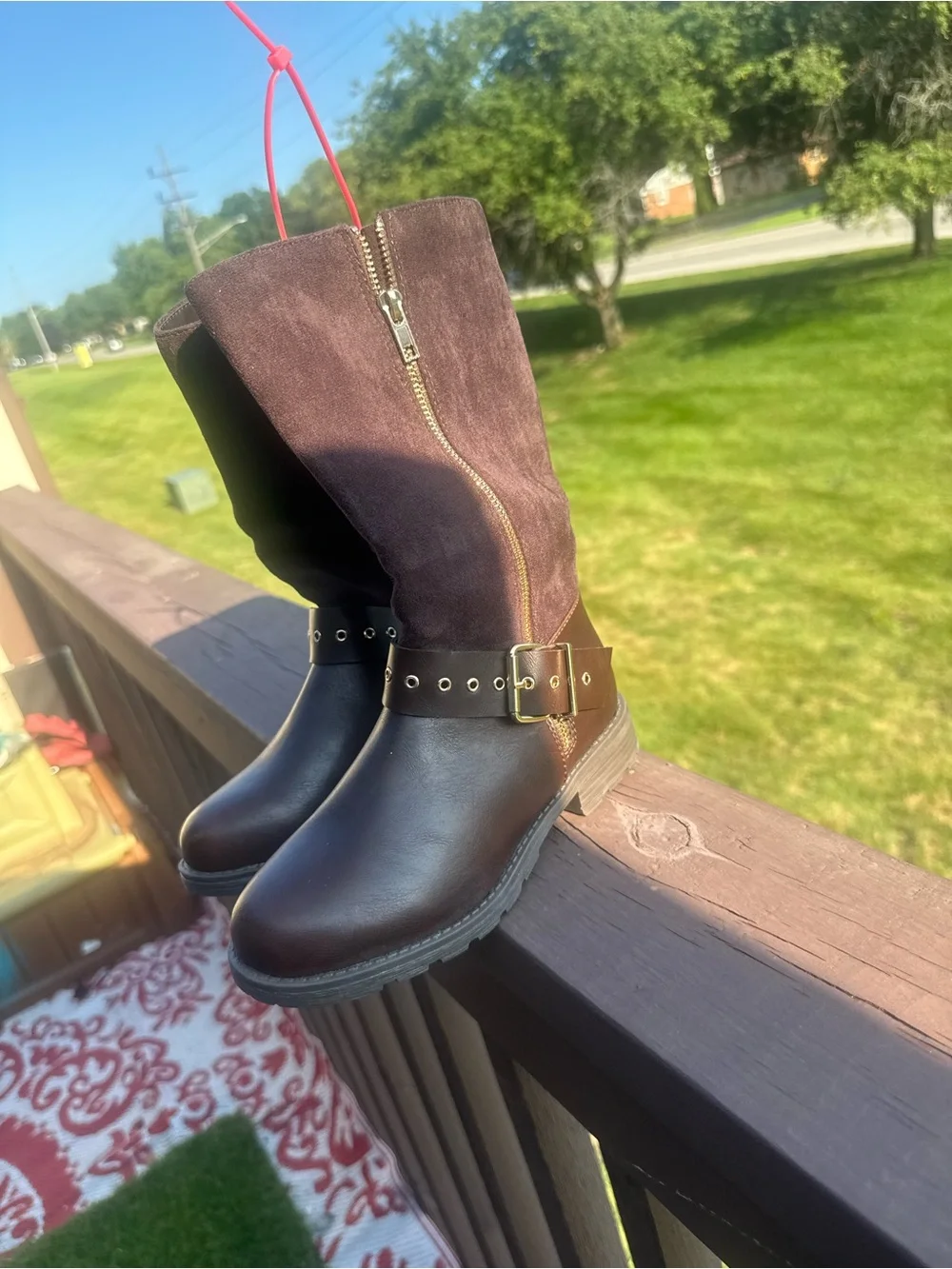 Kids Brown Suede and Leather Buckle Boots